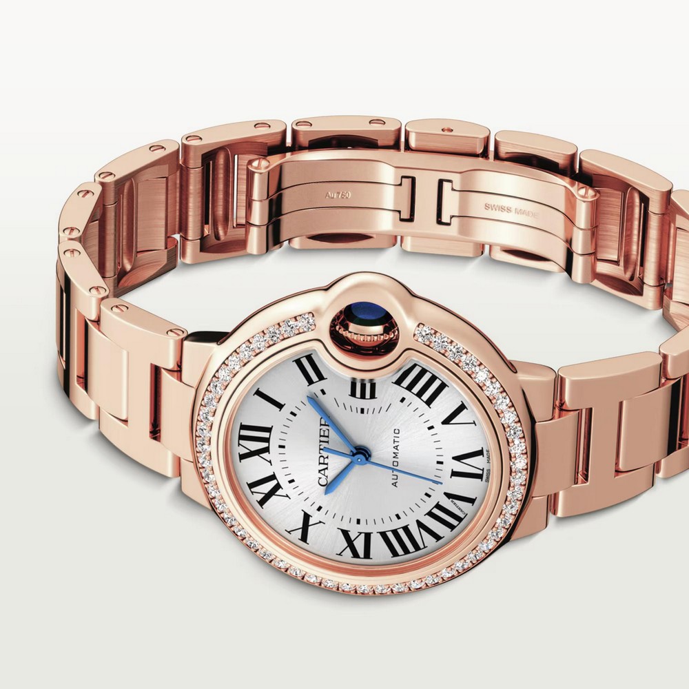 Đồng Hồ Cartier Ballon Bleu De Cartier Watch 33mm Nữ Vàng Hồng Xám